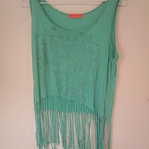 Spoiled Aqua Fringe Tank Top
